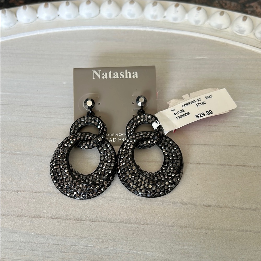 Natasha Black Rhinestone Earrings